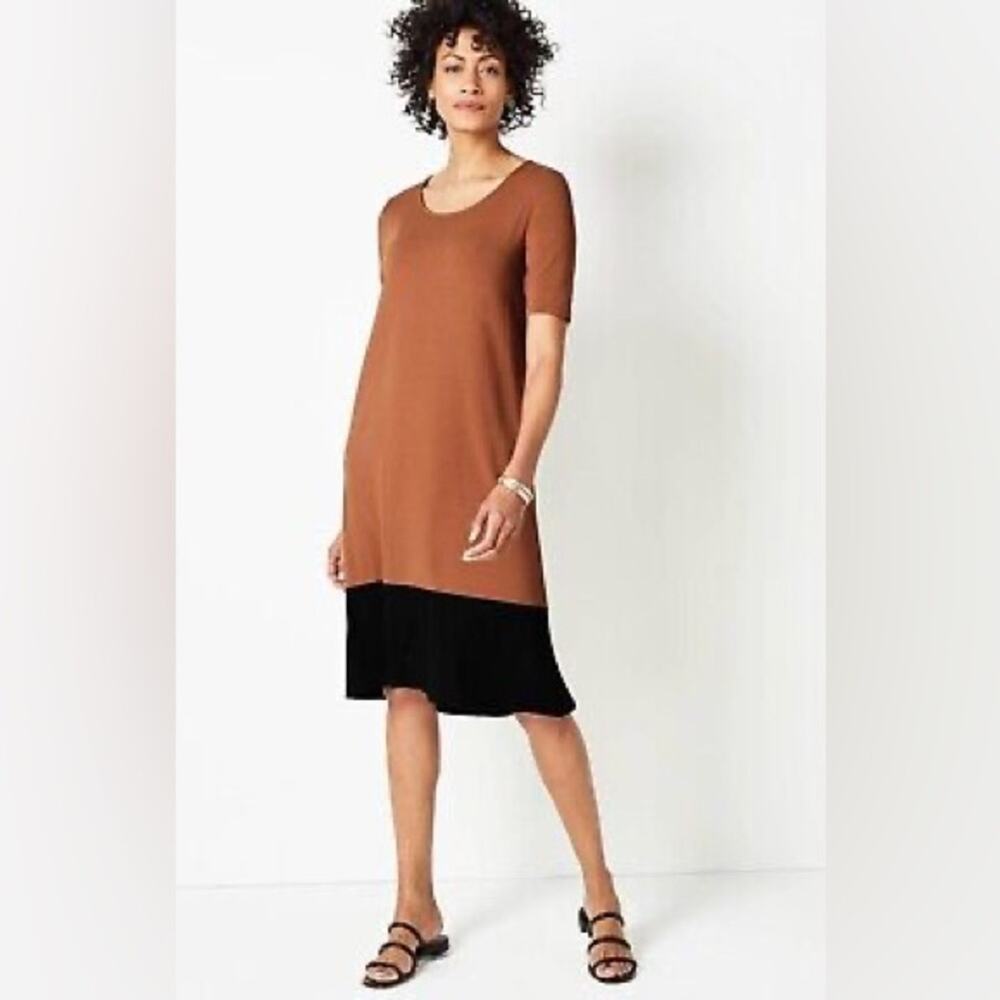 J. Jill Dress Large Wearever Collection Stretch Travel Vacation Black & Tan